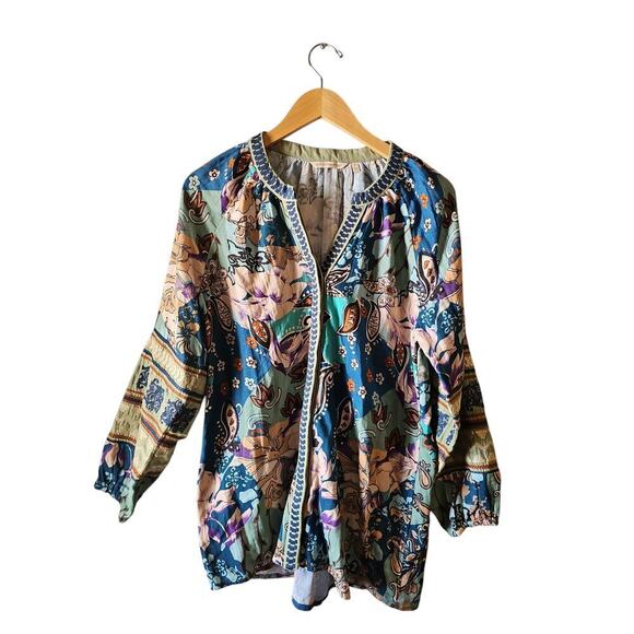 Soft Surroundings sz medium Apolline gauze tunic long sleeve embroidered new - Picture 4 of 8